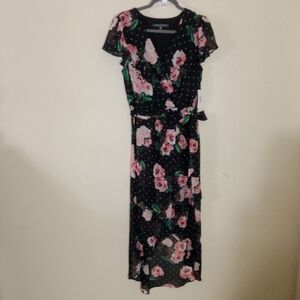 Julia Jordan Faux Wrap Black Floral High Low Dress Size 10